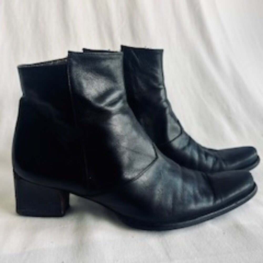 Vintage Black Leather Zipper Boots